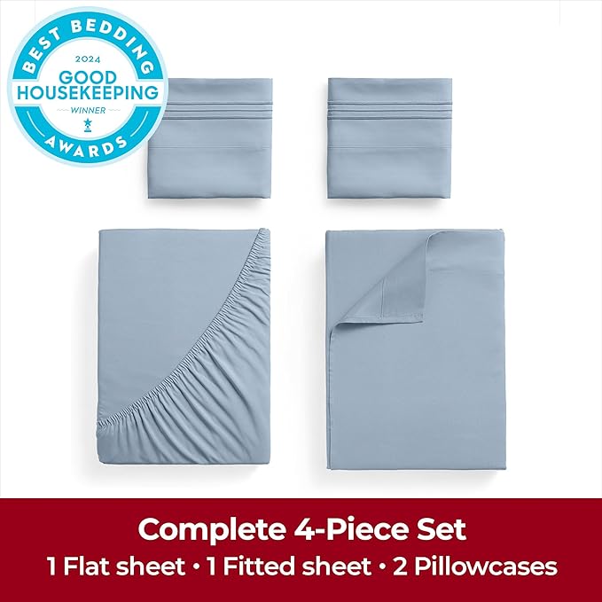 Mellanni Extra Deep Full Sheets - 4 PC Iconic Collection Bedding - Hotel Luxury, Ultra Soft, Cooling Bed Sheets - Wrinkle, Fade, Stain Resistant (Full, Blue Hydrangea)