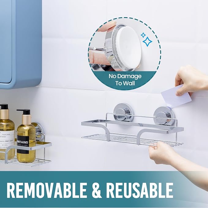TAILI Shower Caddy Suction Cup 2 Pack, Heavy Duty Bathroom Basket, Bath Shelves for Inside,Stainless Steel Shower Holder for Bathroom Storage & Home Decor,Silver - Image 7