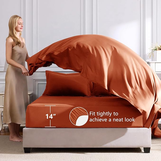 CozyLux King Size Comforter Set Burnt Orange - 7 Pieces Bed in a Bag King, Luxury Soft Bed Set for All Seasons, Bedding Set with Down Alternative Comforter, Sheets, Pillowcases & Shams, Terracotta