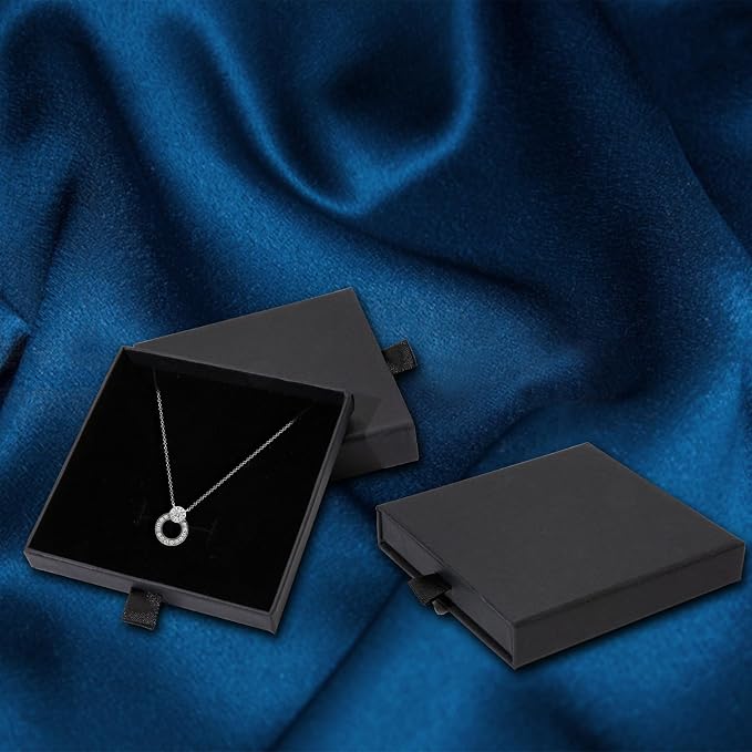 4 Pcs Jewelry Gift Box, 3.5×3.5x0.7Inch Cardboard Jewelry Boxes, Fancy Necklace Bracelet Earring Drawer Organizer Box, Kraft Empty Jewellery Boxes for Necklace Ring Earring Display Box(Black) - Image 4