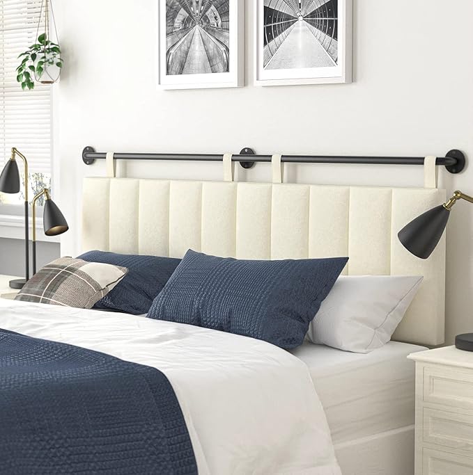 BSHOMGI King Headboards Only Wall Mounted Headboard for BedroomComfortable Velvet Vertical Channel Headboards for Adjustable Size Bed (Velvet Beige, King)
