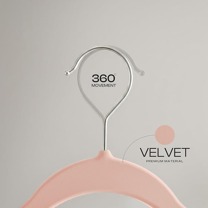 Utopia Home Velvet Hangers 50 Pack – Luxury Non-Slip Slim Pant & Coat Hangers, Strong Space-Saving Clothes Hangers with Pants Bar and 360° Swivel Hook – Pink - Image 7