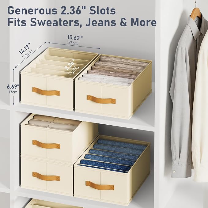 DIMJ Wardrobe Clothes Organizer - Foldable Closet Drawer Organizer Dividers for Jeans, Pants, Sweater, T Shirt, Storage Bins with Handles for Shelf - Image 3