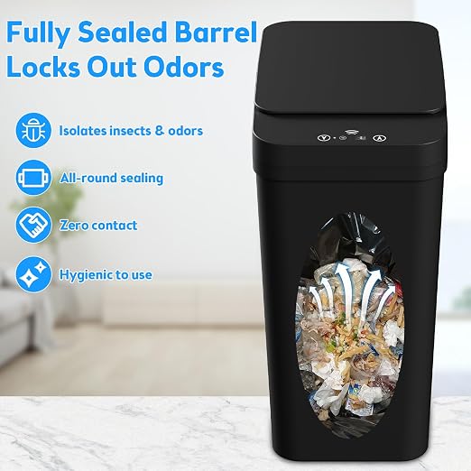 Bathroom Trash Can with Lid, KOEYLE 2 Pack 2.2 Gallon Automatic Touchless Garbage Can, Small Motion Sensor Smart Trash Can, Slim Waterproof Trash Bin for Bedroom, Bathroom, Office, Living Room (Black) - Image 6