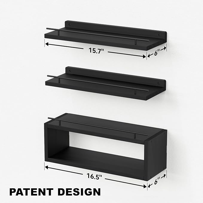 WOPITUES Floating Shelves for Wall with Cube Shelf, Wall Shelves with Metal Rail for Bathroom Decor, Bathroom Organizers and Storage, Over Toilet Shelves for Toilet Paper-Black - Image 3