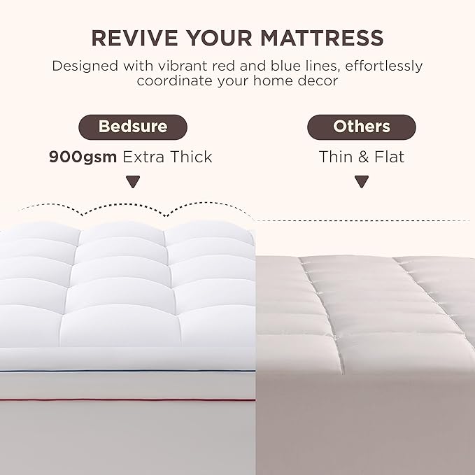 Bedsure Cal King Mattress Topper - Pillow Top Mattress Pad Cover with Deep Pocket Fits up to 21 Inches, Plush Soft Bed Topper for Back Pain Relief, Overfilled with Down Alternative Filling, White