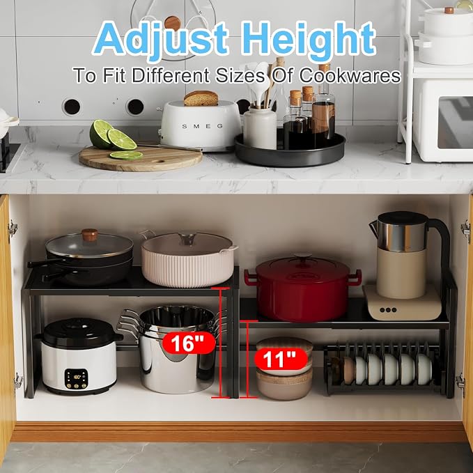 Expandable Metal Storage Shelves, 110LBS Heavy Duty Shelving Units and Storage For Pots Pans Small Appliances, Adjustable Metal Storage Shelf Rack For Kitchen Cabinets Closet Pantry Warehouse Garage - Image 5