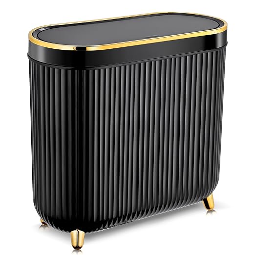 Supteron Bathroom Trash Can with Lid 3.1 Gallon Narrow Trash Can Small Plastic Trash Bin 12 Liter Rectangular Plastic Garbage Can with Press Type Lid for Bedroom Bathroom by Supteron