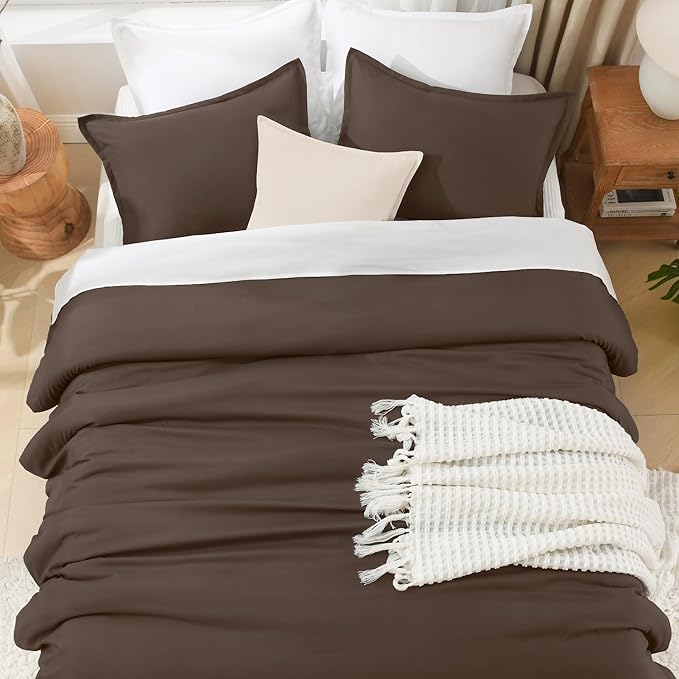Litanika Comforters California King Size Chocolate, 3 Pieces Lightweight Solid Bedding Set & Collections, All Season Fluffy Bed Set (104x96 Inches Comforter & 2 Pillowcases)