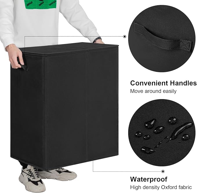WOWLIVE 140L Double Laundry Hamper with Lid and Removable Laundry Bags, Large Dirty Clothes Hamper 2 section Collapsible Laundry Basket Dorm Room Storage for Bedroom, Bathroom, College,Black - Image 6