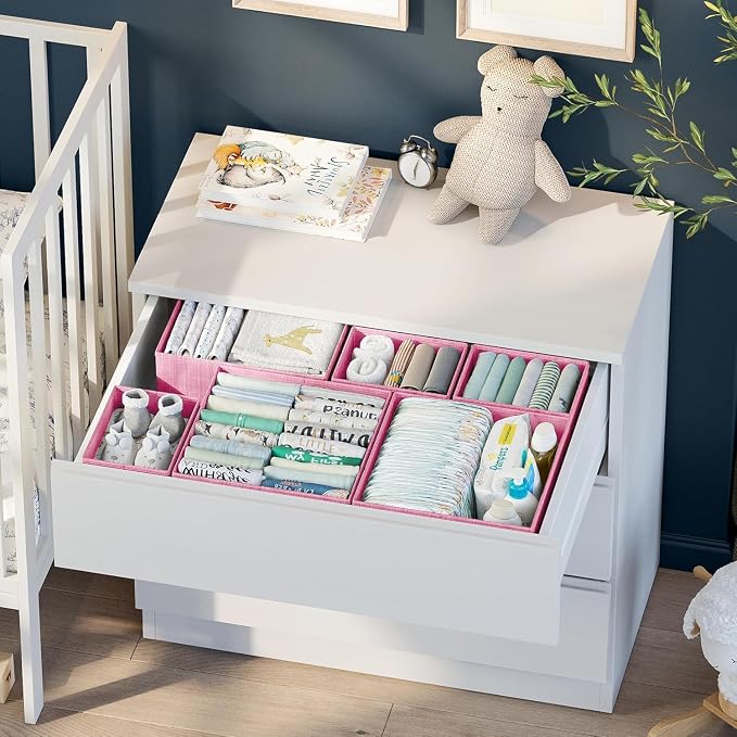Drawer Organizer Clothes Set of 12 Pink - Dresser Organizer For Nursery, Bedroom, Closet - Perfect Baby Clothes Organizer and Storage & General Nursery Organization or Dresser Drawer Organizers - Image 4