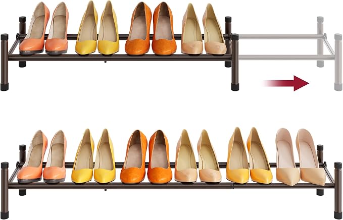 Tajsoon Expandable Shoe Rack for Closet 1 Tier, 28“-41“Adjustable & Stackable Shoe Shelf Storage, Metal Shoe Rack Organizer for Front Door Entrance, Closet, Garage, Entryway, Bronze by Tajsoon