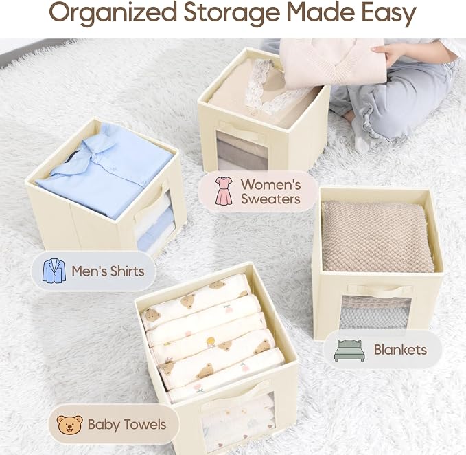 Homsorout Foldable Storage Cubes - Square Organizer with Window, Decorative Baskets for Organizing, Fabric shelf Basket for Clothes, 11 Inch Closet Storage Cubes, Set of 16, Beige - Image 5
