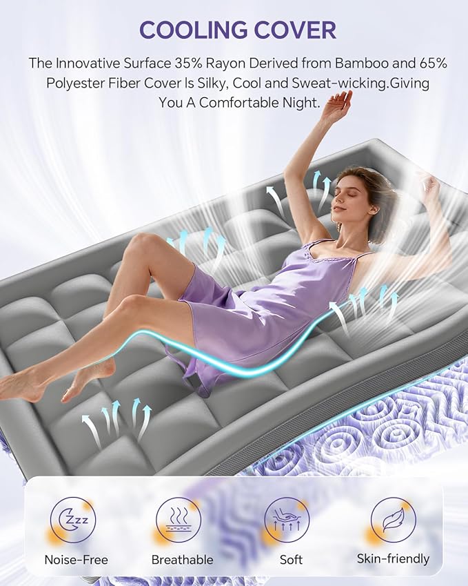 Dual Layer 4 Inch Memory Foam Mattress Topper Full - 2 Inch Gel Memory Foam and 2 Inch Pillow Top Mattress Pad, 7-Zone Egg Crate Full Size Mattress Topper (Gray)