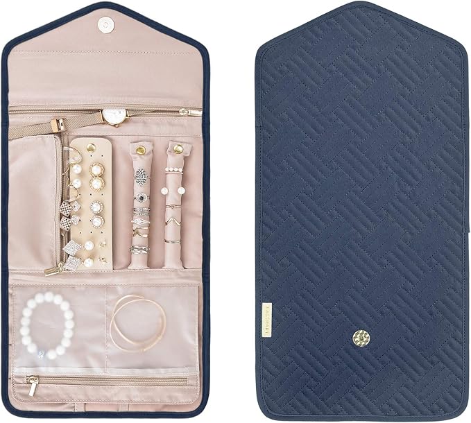 BAGSMART Travel Jewelry Organizer Roll Foldable Jewelry Case for Journey-Rings, Necklaces, Bracelets, Earrings, Smokey Blue - Image 3