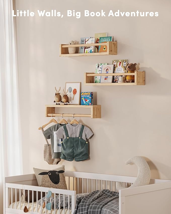 G&W Gruwald Nursery Book Shelves, Set of 3, Hanging Bookshelf, Wall Book Shelves for Bedroom Kids, Floating Shelf for Wall, Nursery Decor - Image 5