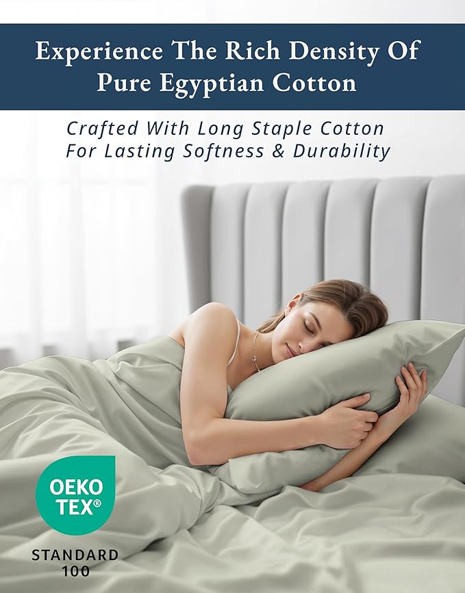 LANE LINEN 100% Egyptian Mercerized Cotton Full Size Bed Sheets Set, Eco Friendly Sustainably Produced No Pill Fade Resistant 15 Iinch Deep Pocket Full Sheets Set - Mineral