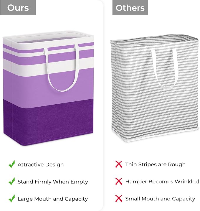 HomeHacks 2 Pack Large Laundry Baskets, Waterproof, Freestanding Laundry Hampers, Collapsible Clothes Hamper with Reinforced Handles in Laundry, College Dorm, Bathroom, Bedroom (Purple, 125Lx2) - Image 3