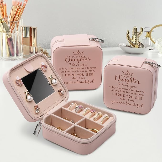 Daughter Gift from Mom/Dad, Birthday Gifts for Daughters Adult, Gifts for Daughters from Mothers, to My Daughter Wedding Gift Travel Jewelry Box Case - Image 4