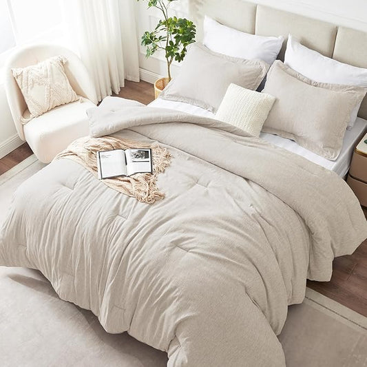 CozyLux California King Comforter Set - 3 Pieces Beige Soft Luxury Cationic Dyeing Cal King Size Bedding Comforter All Season, Breathable Lightweight Boho Bed Sets with 1 Comforter and 2 Pillow Shams