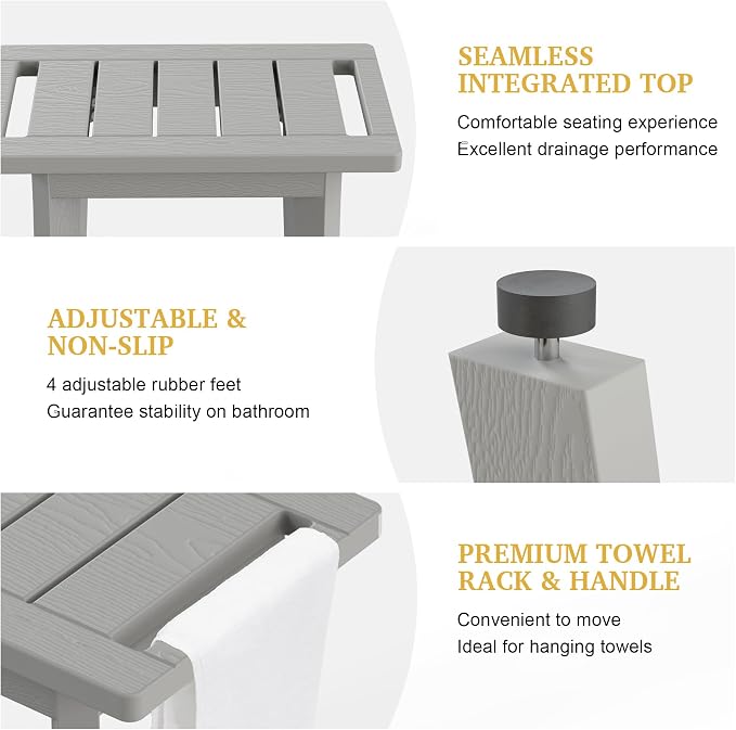 HIPS Shower Bench Inside Shower Stool with Storage Shelf, Waterproof Spa Bath Chair for Bathroom, Seat or Organizer for Living Room, Bedroom - Great for All Ages Unisex Elderly (Small, Grey) - Image 4