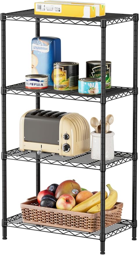 SINGAYE 4 Tier Storage Rack Wire Shelving Unit Shelves Metal for Pantry Closet Shelve Organization Kitchen Laundryroom 800Lbs Capacity 24" D x 14" W x 48" H Black by SINGAYE