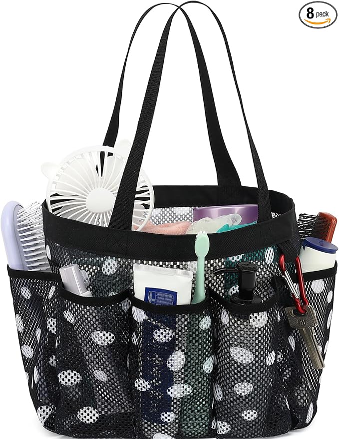 Fammart Mesh Shower Caddy Portable for College Dorm Room Essentials, 8-Pocket Large Shower Basket Tote Bag with 2 Handles for Toiletry, Bathroom, Beach, Camp, Gym by Fammart