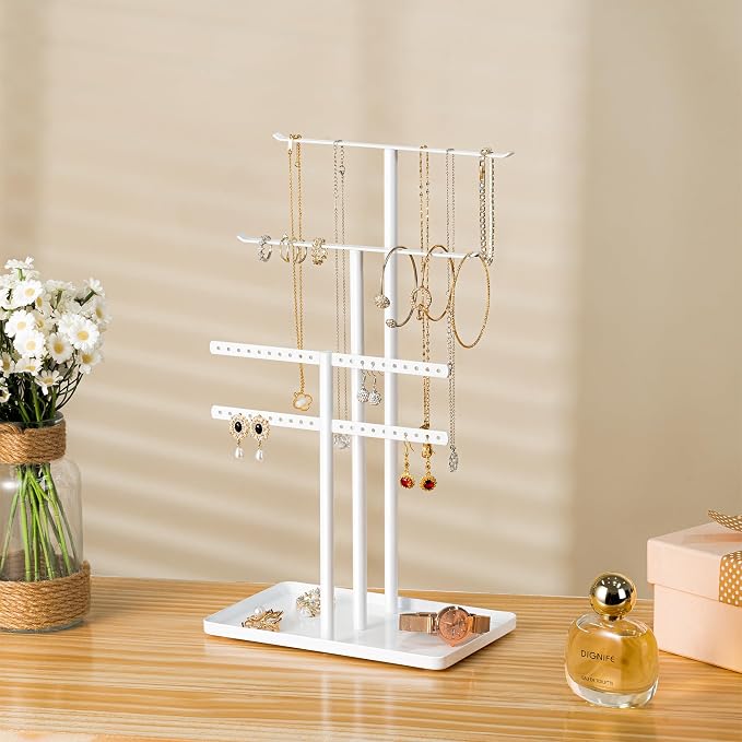 pickpiff Jewelry Stand Organizer, 14.5" Tall Sturdy Metal, 3-TierJewelry Holder for Necklace, Earring, Bracelet, Ring, Hanger for Display and Storage, Aesthetic Room Decor, White - Image 5