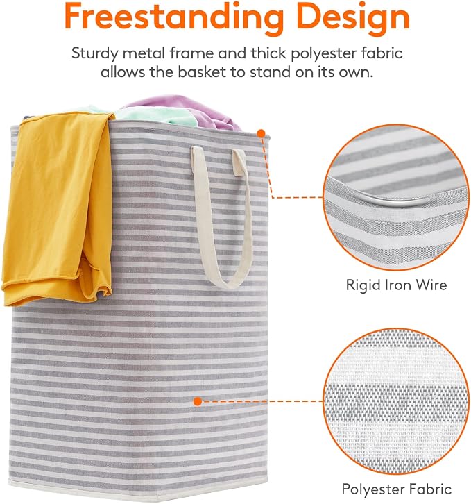 Lifewit 3 Pack Laundry Basket 80L Each, Collapsible Clothes Hamper with Reinforced Handles, Freestanding Waterproof Design for Bedroom and Laundry Room, Grey 240L Total - Image 2
