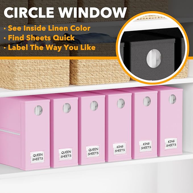 SpaceAid 6 Pack Bed Sheet Organizers and Storage, Foldable Sheet Organizer with Window for Linen Closet, Set Folder Keeper for Queen & King Size Bedding Storage (Pink) - Image 4