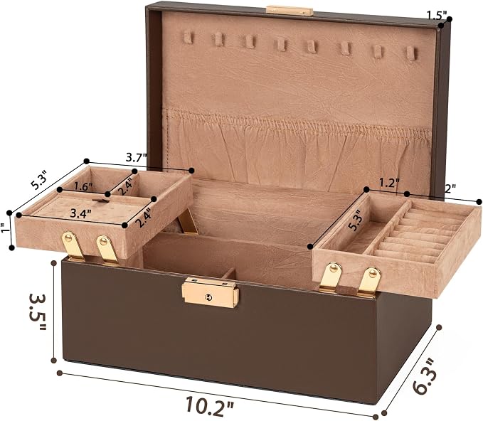 AKOZLIN Travel Jewelry Box Organizer Functional 2-trays Leather Jewelry Storage Case with Lockable Portable for Women Girls Ring Necklace Earring Bracelet - Image 2