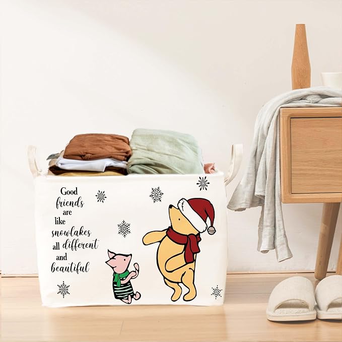 Winnie Theme Christmas Nursery Decor,the Pooh Christmas Gift,Large Canvas Laundry,Hamper Winnie Baby Stuff with A Waterproof PE Coating,Foldable Toys Bin - Image 6