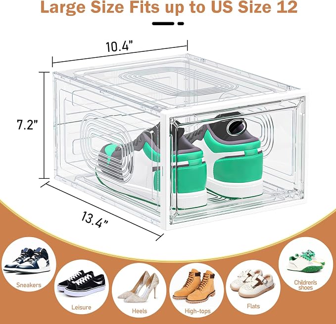 caktraie 10 Pack Thicken Shoe Organizer Stackable,Upgraded Sturdy Shoe Storage Box with Magnetic Door,Shoe Containers For Sneaker Display,Hat Organizer,White - Image 2