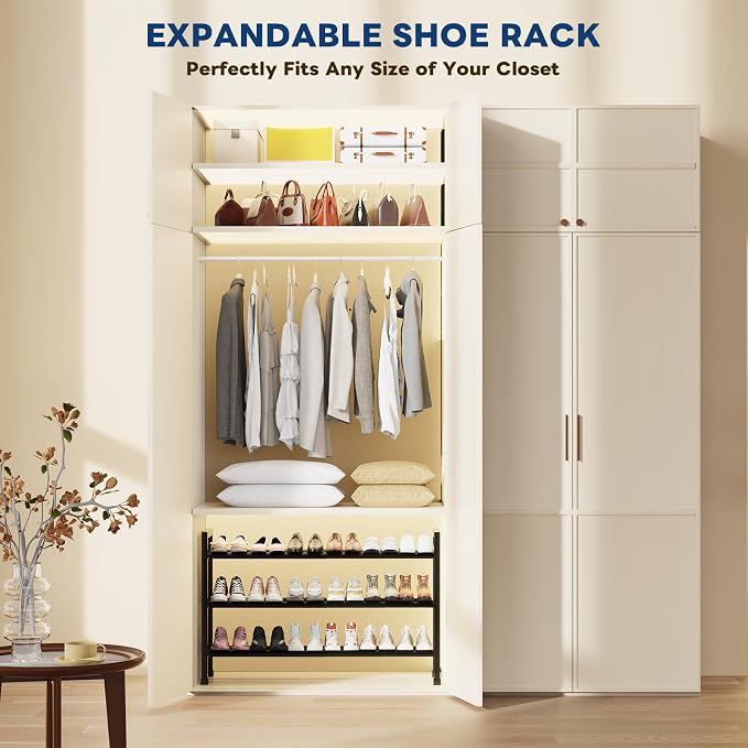 Mavivegue 19“- 43” Adjustable Shoe Rack, 3 Adjustable Length, 3 Tier Expandable Shoe Rack for Closet, Entryway, Shoe Shelf, Black - Image 6