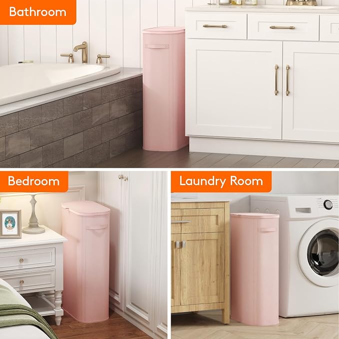 Lifewit Slim Laundry Basket with Lid, Narrow Large Laundry Hamper with Plastic Handles and Removable Bag, Tall Foldable Dirty Clothes Hampers for Laundry Room, Bedroom, Bathroom, Dorm, 75L Pink - Image 9