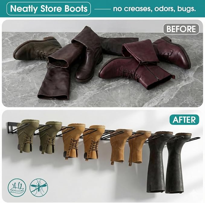 zacurter Wall Mount Boot Rack Metal Wader Hangers for Tall Boots, 8 Pair Boot Storage Organizer for Entryway Garage, Heavy Duty Cowboy Boot Holder for Rain Work Shoes, Outdoor & Indoor Use(4 Pack) - Image 2