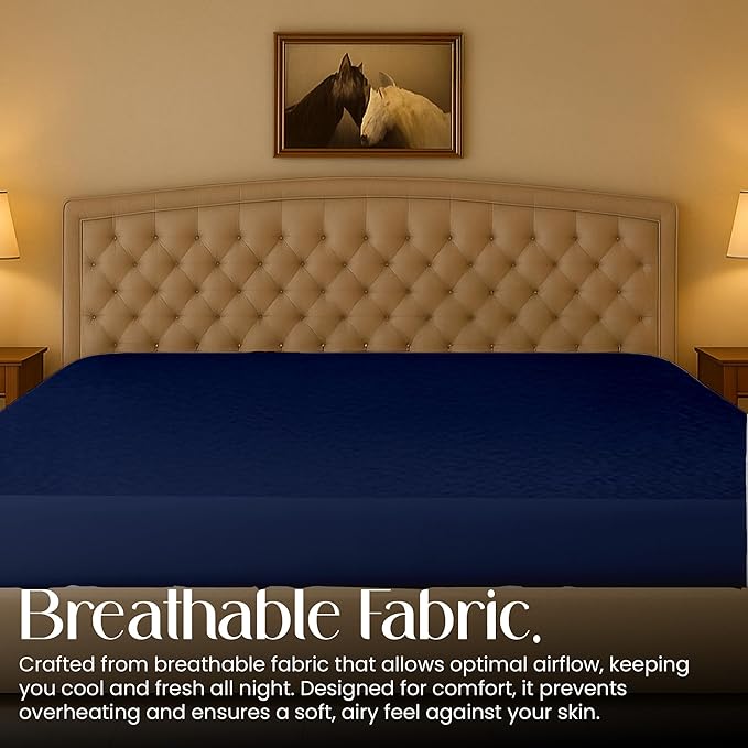 SGI bedding Waterproof Vermont King 96"x 96" Extra Large Bed Mattress Pad Cover, 15" Deep Pocket, Soft Noiseless & Breathable Fitted Sheet Style Mattress Protector – Navy Blue