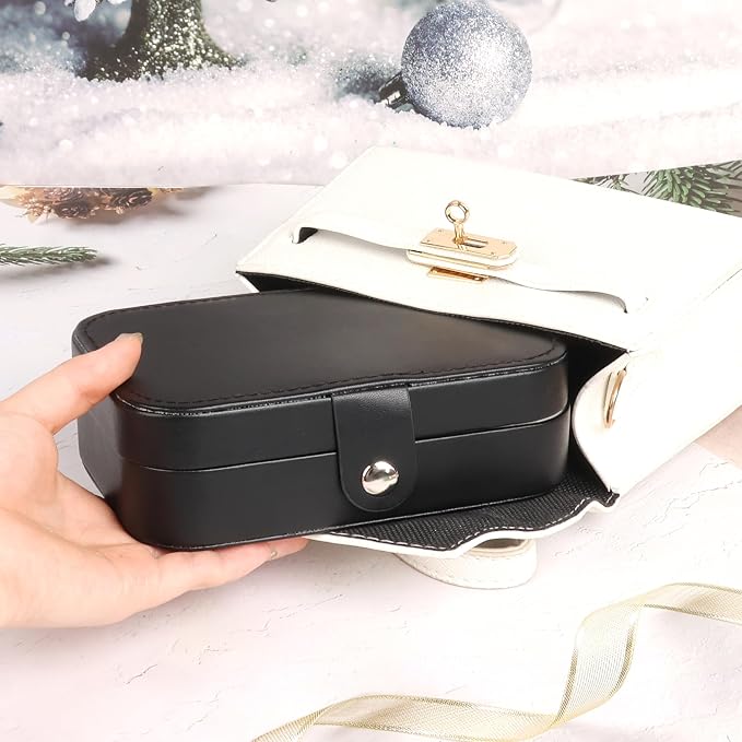 Travel Jewelry Case for Women Girls,PU Leather Small Travel Box Organizer, 6.3x4.3,Black,1Pack - Image 5