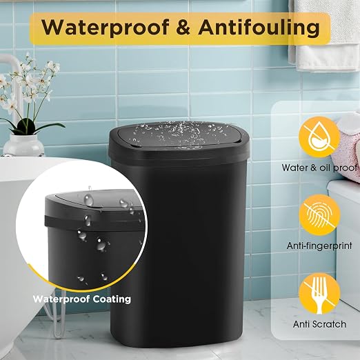 BestOffice | 13 Gallon Plastic Trash Can with Lid | Dark Black | Automatic Touchless Garbage Can | Odor Control | Modern Oval Design | Easy to Clean | Fits Any Kitchen, Bathroom, Office or Home - Image 6