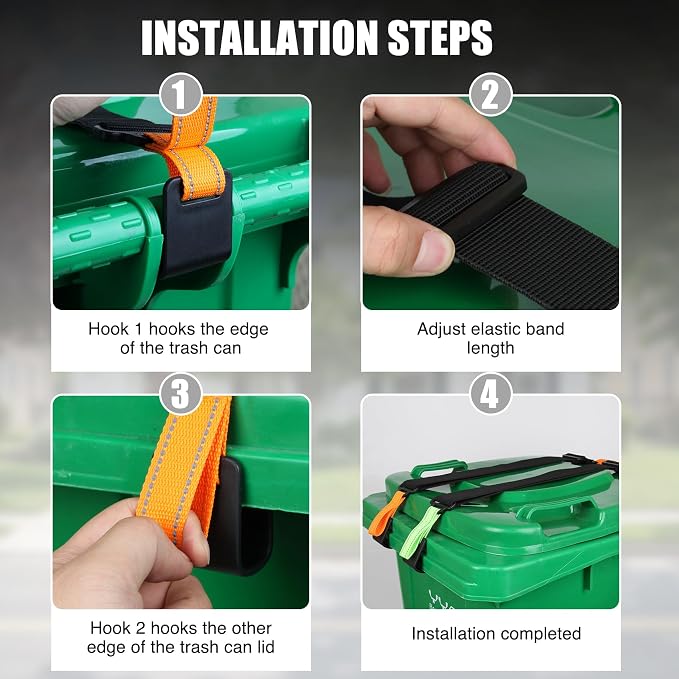 Trash Can Locks for Animals, 2 Pack Adjustable Garbage Can Locks with Reflective Strips, Trash Bin Locks for Animals, Raccoon and Animal Proof, Prevent Odor from Spreading, Fits Multiple Sizes Cans - Image 7
