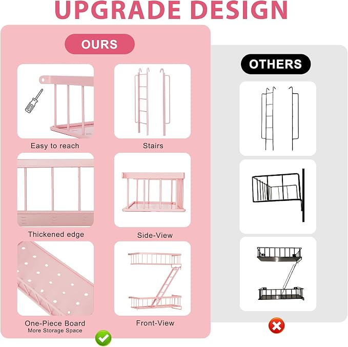 SweetSage Fire Escape Shelf - Pink Wall Decor Floating Shelves, Cute Metal Ladder Shelving for Bedroom, Home Decor Display (3-Tier) - Image 4