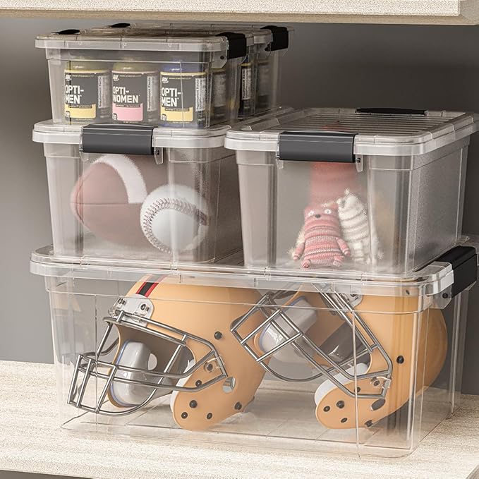 Superio Storage Bins with Lids- Clear Boxes for Organizing, Stackable Plastic Containers- BPA Free, Non-Toxic, Odor Free, Organizer for Home, Office, Dorm, 49 Qt, 18 Pack