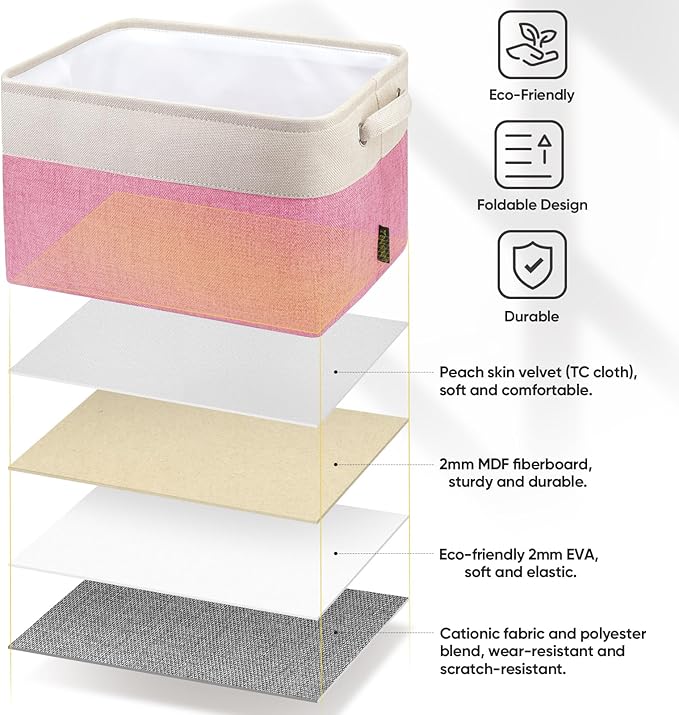 BALEINE 1 Pack Fabric Closet Storage Bins for Shelves, Linen Closet Organizers and Storage, Decorative Baskets for Organizing, Shelf, Clothes, Home, Office (Pink, 15''x11''x9.5'') - Image 8