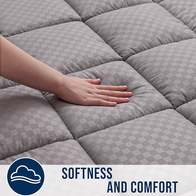 OLANLY Twin Quilted Fitted Mattress Pad, Elastic Fitted Mattress Topper, Cooling Soft Mattress Cover Stretches up to 21 Inches Deep, Machine Washable Mattress Protector (39x75 inch, Light Grey)