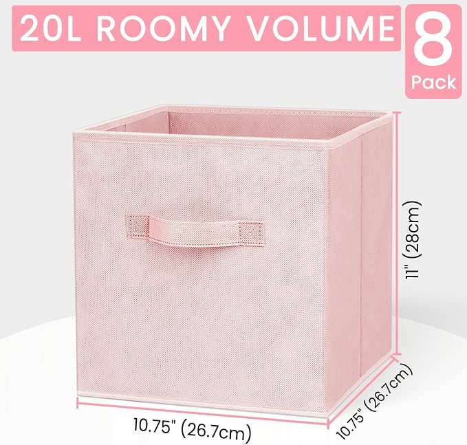 Criusia Storage Cubes - 11 Inch Heavy Duty Fabric Storage Bins for Shelves Closet, Cube Organizer - 8 Pack Collapsible Cube Storage Bins Baskets for Organizing Clothes Blankets Toys (Pink) - Image 2
