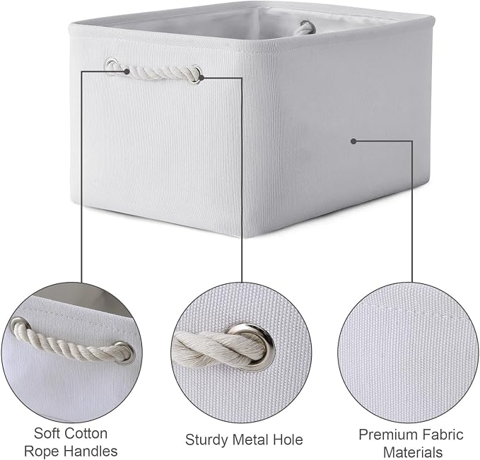 TheWarmHome Storage Basket for Gifts Empty - Large 3 Pack 15.7x11.8x8.2 inch Storage Basket for Organizing with Handles, Canves Storage Bins for Organizer Closet Toy Cubes Gift (White) - Image 6