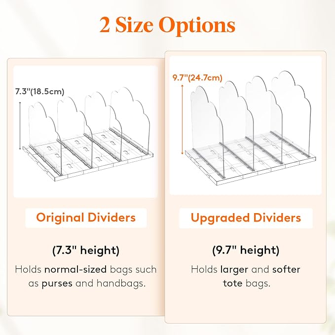 Lifewit Purse Organizer for Closet, 9.7" Tall Clear Handbags Storage Organizer, Adjustable Clutch Organizer Holder for Closet, 2 Pack Bookshelf Dividers for Sweater in Bedroom 35 x 24cm/14 × 9.5" - Image 2
