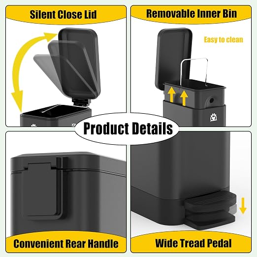 Dog Poop Trash Can Outside,3Gal Metal Outdoor Trash Can,Outdoor Dog Poop Trash Can with Lid for Odor Control,Waterproof Dog Waste Trash Can - Includes Poop Scooper for Dogs & Bin Bag Holder (Black) - Image 3
