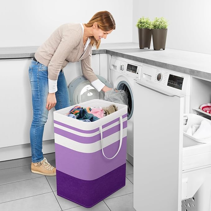 StorageRight Large Collapsible Laundry Basket Hamper with Easy Carry Handles，Freestanding Clothes Hampers for Laundry, Bedroom, Dorm, Towels, Toys, 75L, Purple - Image 6