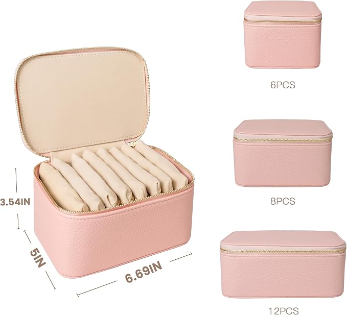 Travel Jewelry Case, Portable Jewelry Box with 6 Jewelry Bags,Travel Gift for Women Teen Girls (Pink 8 Pcs) - Image 4